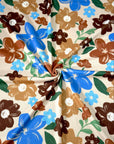 (YUMMY RIB) BLUE AND BROWN PAINTED FLOWERS ON TAN