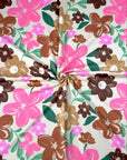 (YUMMY RIB) PINK AND BROWN PAINTED FLOWERS ON TAN