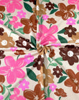 (YUMMY RIB) PINK AND BROWN PAINTED FLOWERS ON TAN