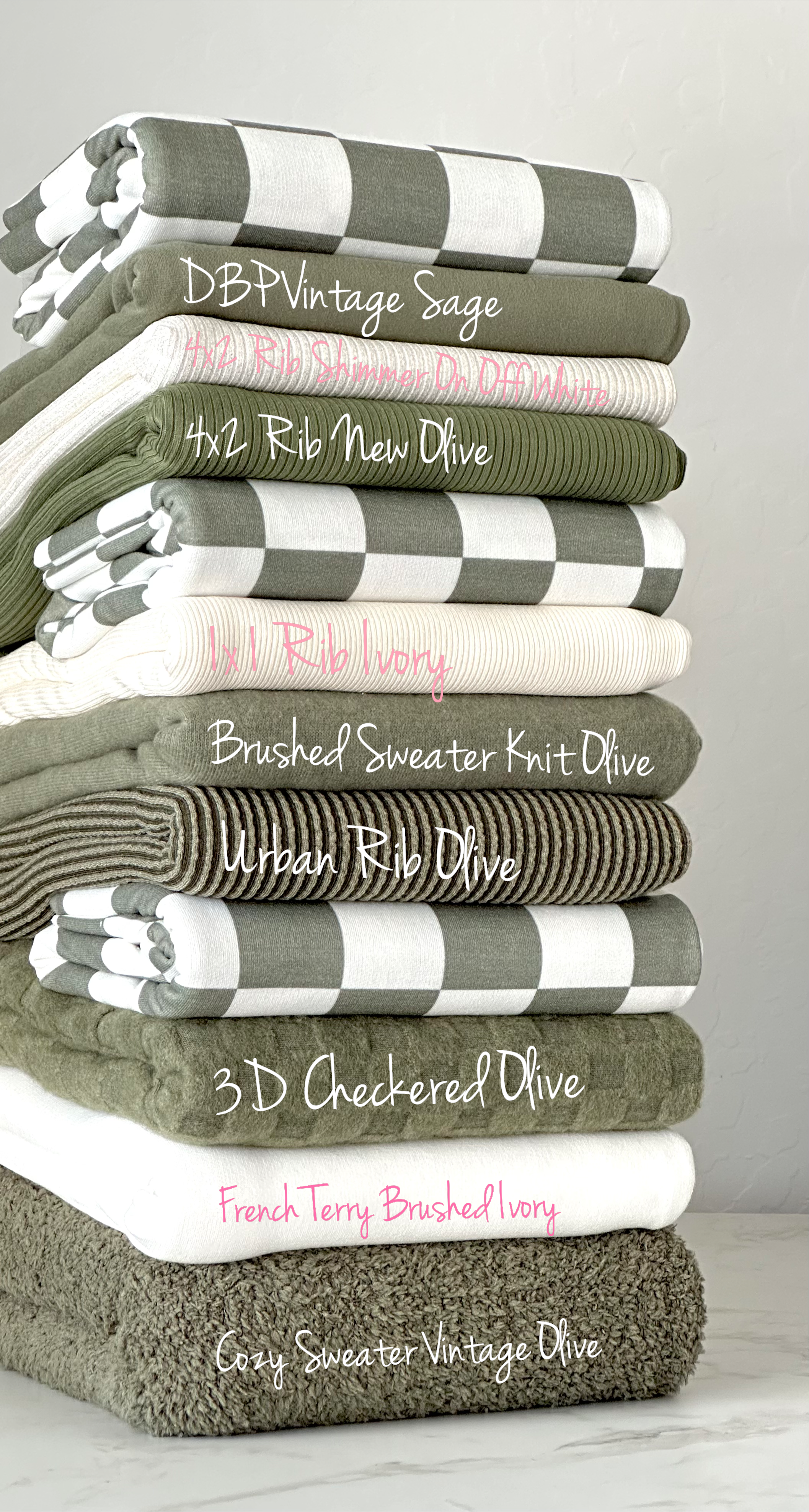 (FRENCH TERRY) OLIVE AND OFF WHITE CHECKERED