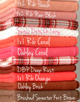 (RIB) CORAL, RED, AND BROWN PLAID ON OFF WHITE