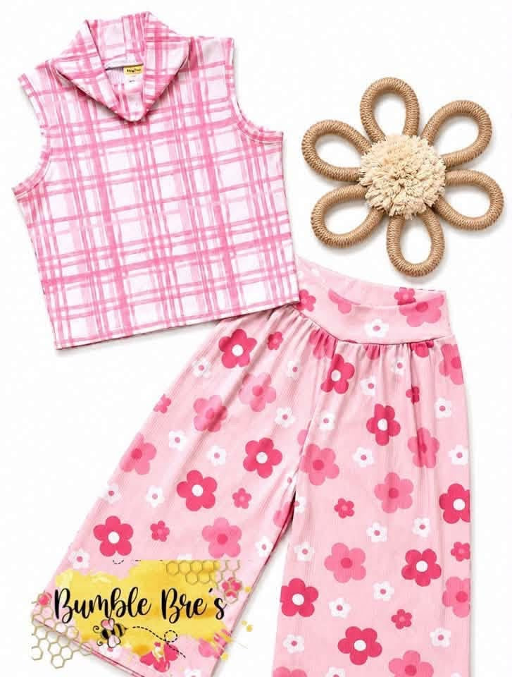 (4X2 YUMMY RIB) PINK AND LIGHT PINK PLAID ON OFF WHITE