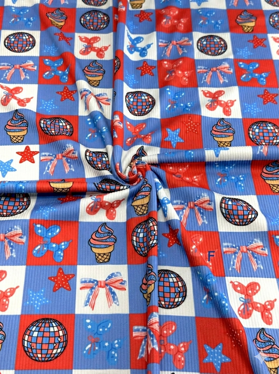 (2X2 YUMMY RIB) SIBLING MATCHING 4TH OF JULY CHECKERED (GIRL VERSION)