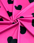 (4X2 YUMMY RIB) BLACK HEARTS ON HOT PINK