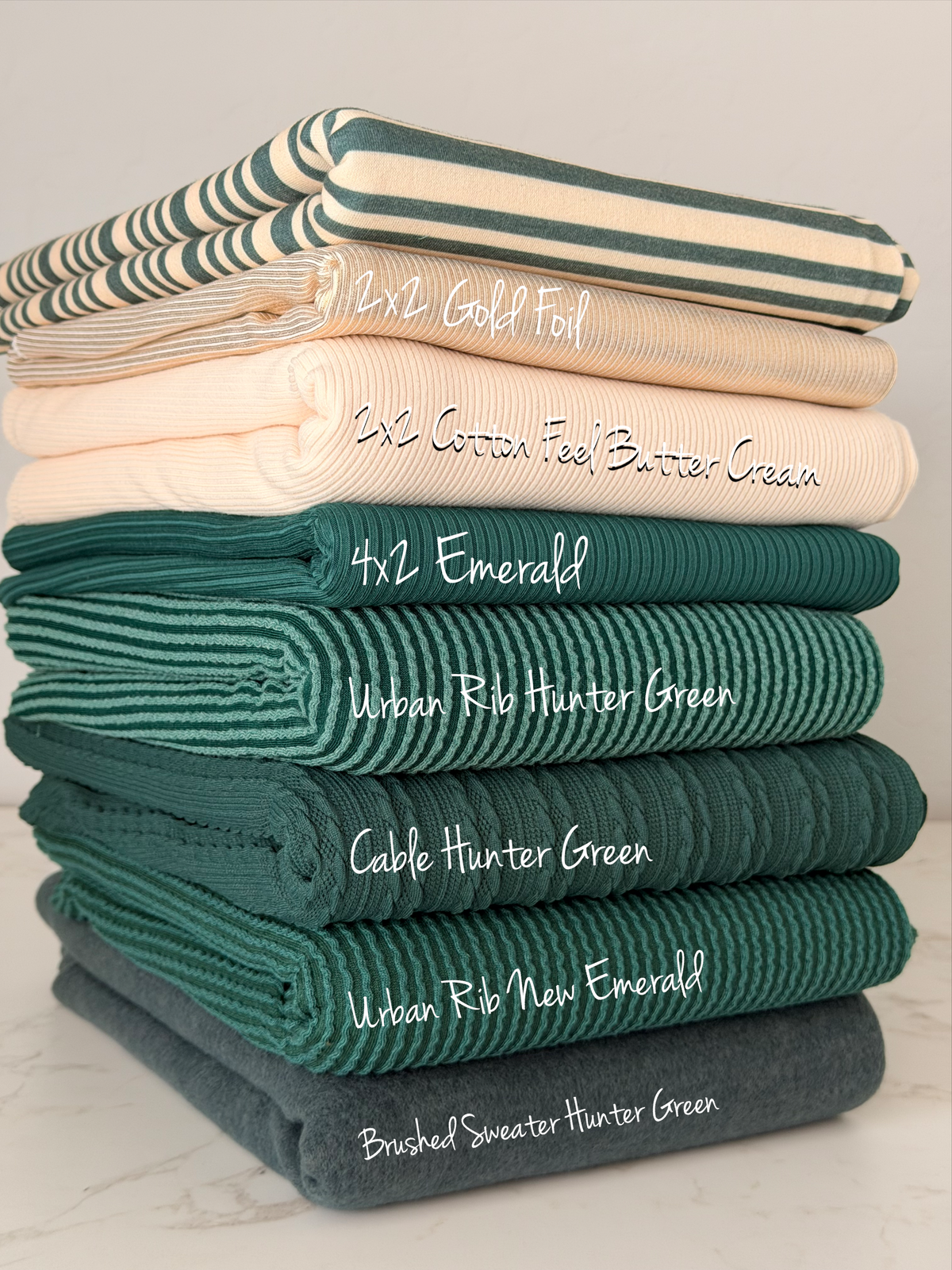 (FRENCH TERRY) GREEN AND CREAM STRIPES