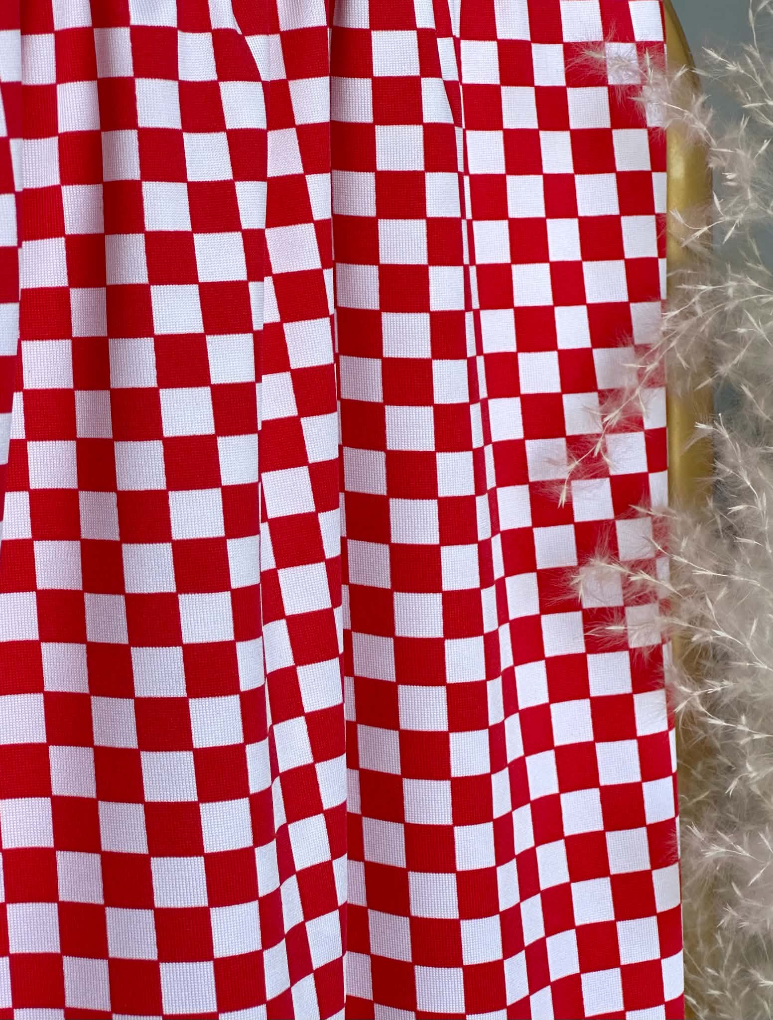 (SPANDEX) SMALL RED AND OFF WHITE CHECKERED
