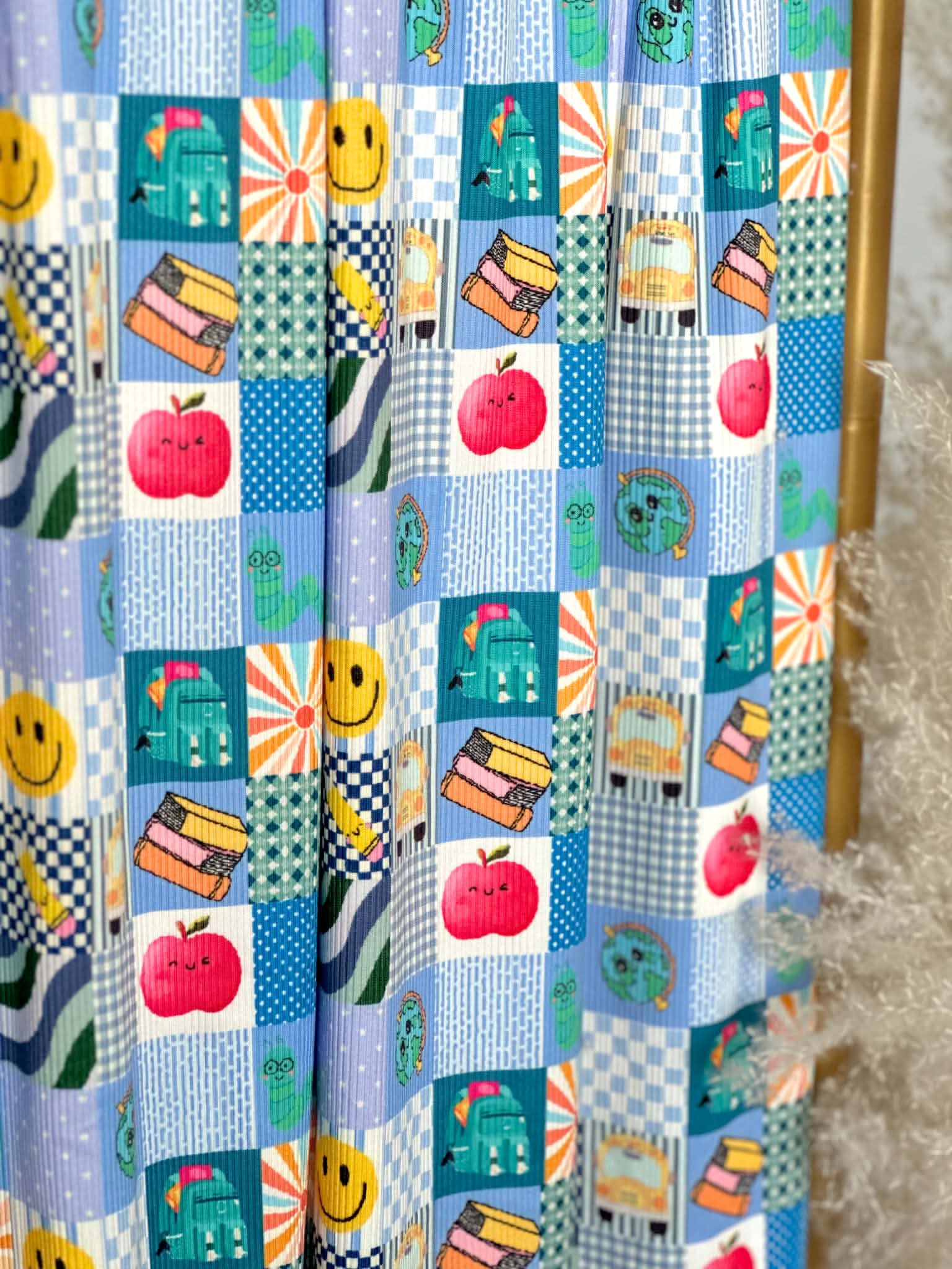 (2X2 YUMMY RIB) BLUE BACK TO SCHOOL PATCHWORK