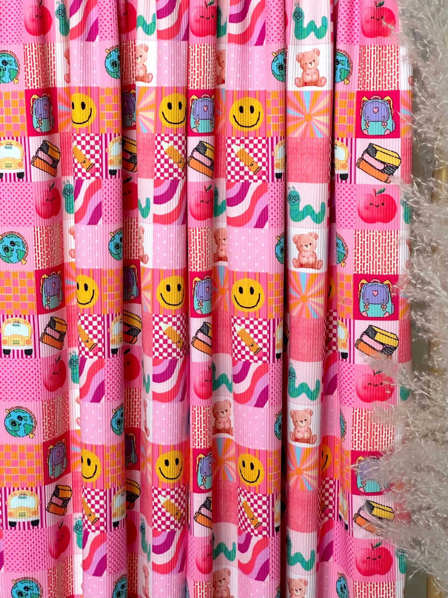 (2X2 YUMMY RIB) PINK BACK TO SCHOOL PATCHWORK