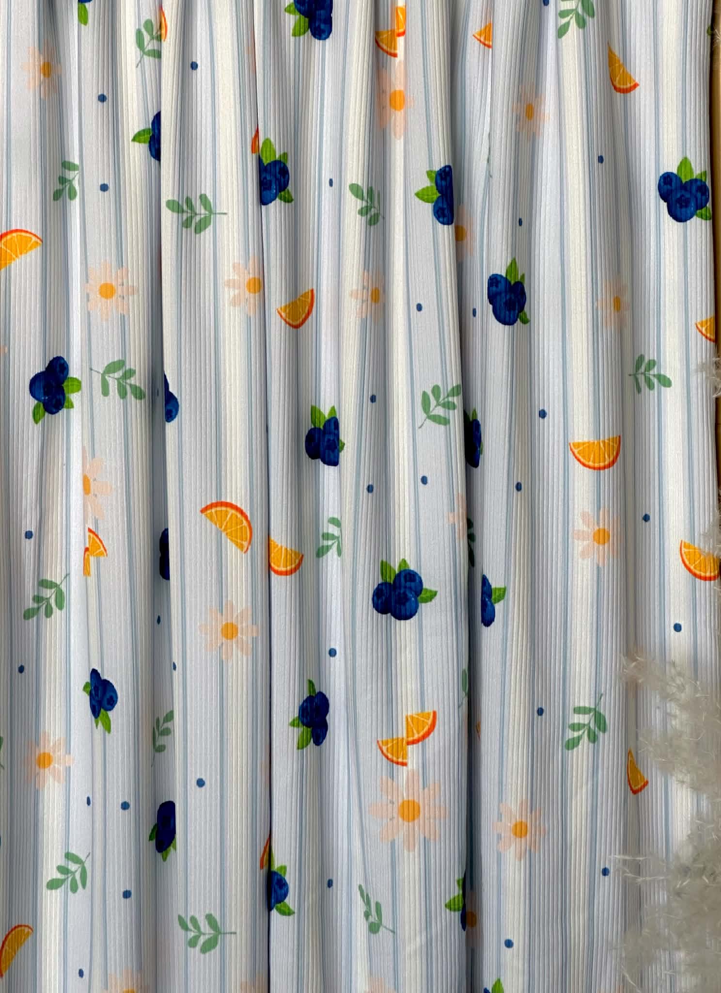 (2X2 YUMMY RIB) BLUE BERRIES, ORANGE SLICES AND WHITE DAISIES ON LIGHT BLUE
