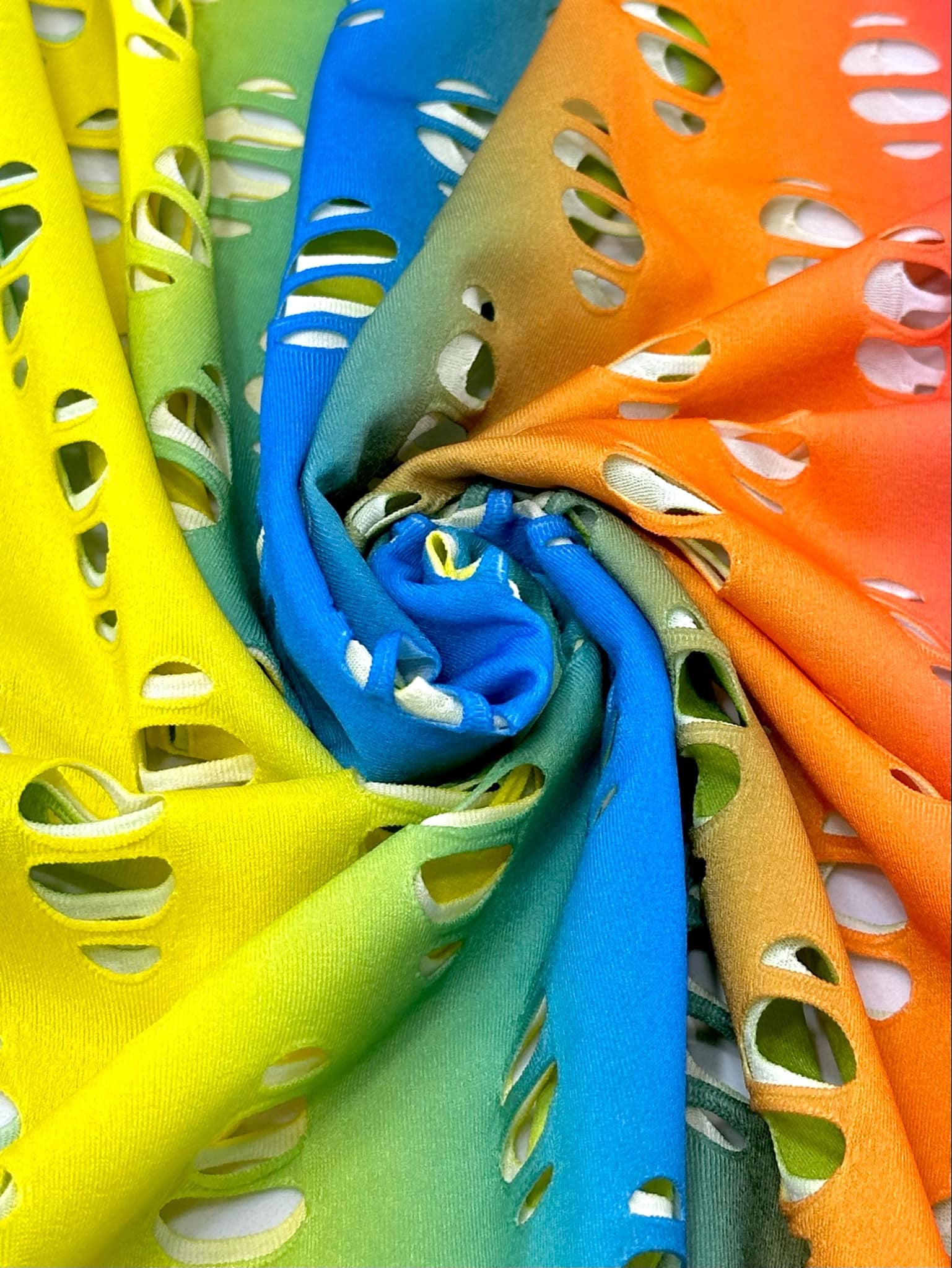 (NYLON SPANDEX) RAINBOW STRIPE  EYELET HOLES