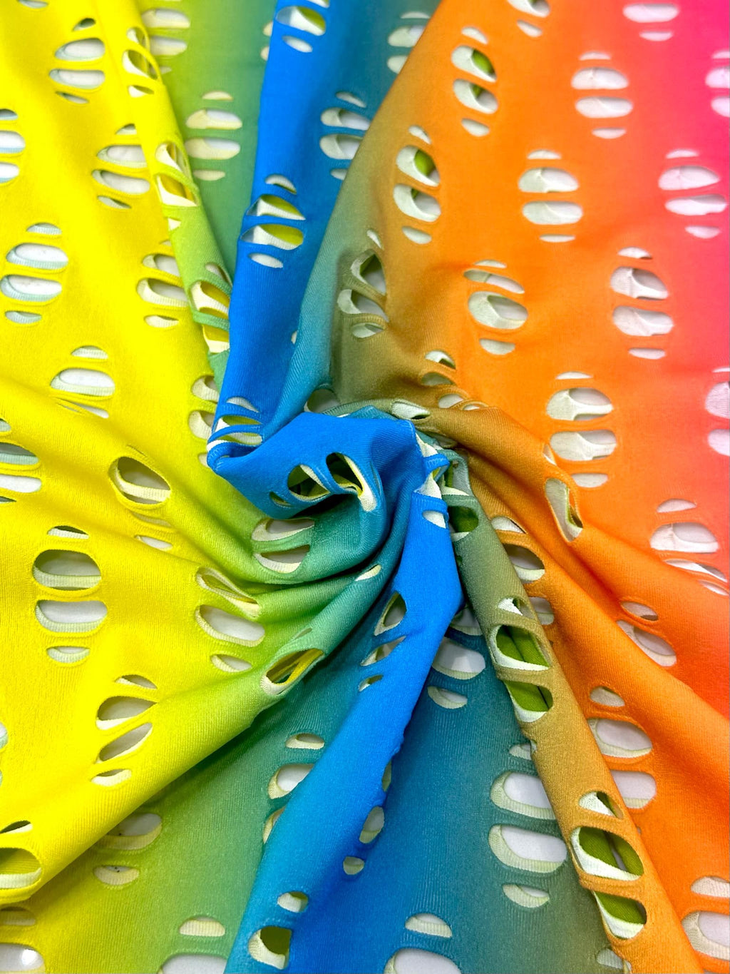 (NYLON SPANDEX) RAINBOW STRIPE  EYELET HOLES