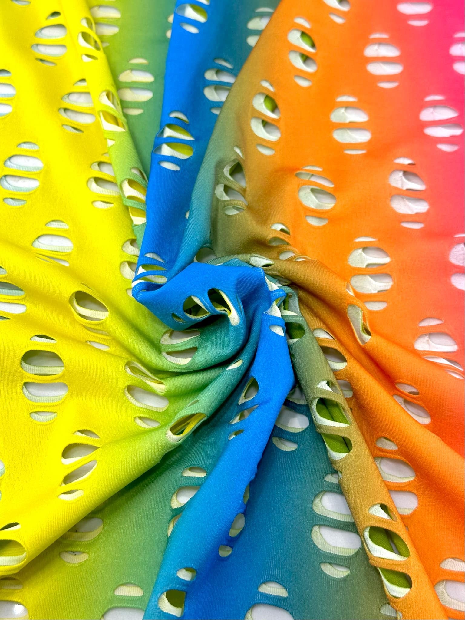(NYLON SPANDEX) RAINBOW STRIPE  EYELET HOLES