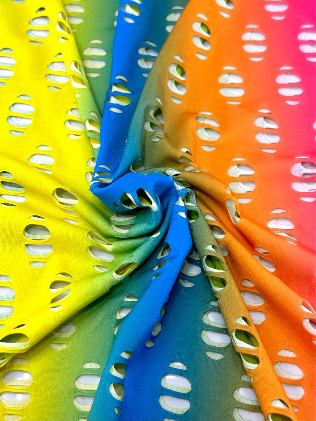 (NYLON SPANDEX) RAINBOW STRIPE  EYELET HOLES