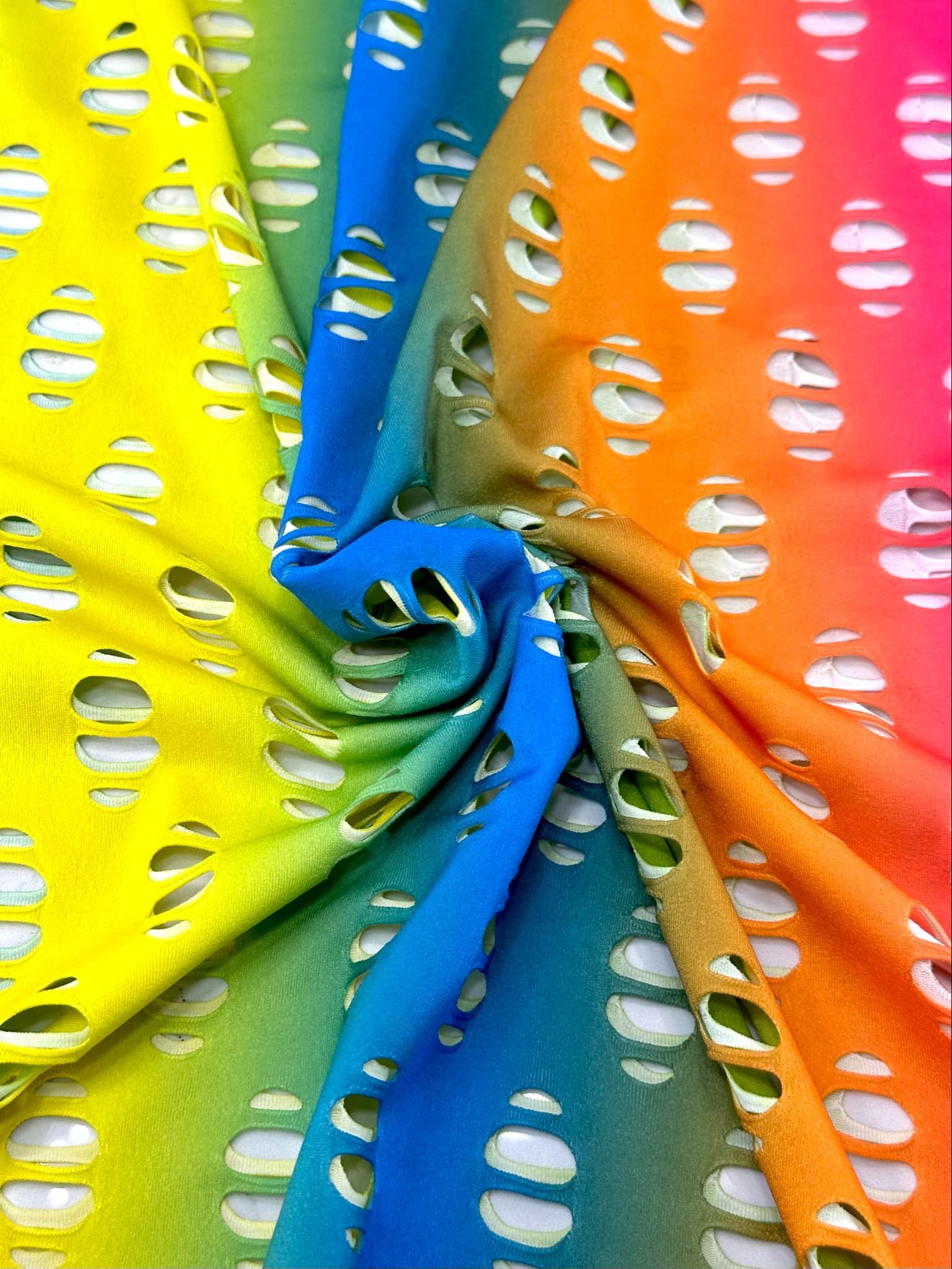 (NYLON SPANDEX) RAINBOW STRIPE  EYELET HOLES