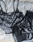 (SATIN) SILVER CHEETAH ON BLACK