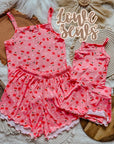 (2X2 YUMMY RIB) CHERRIES AND FLOWERS ON PINK