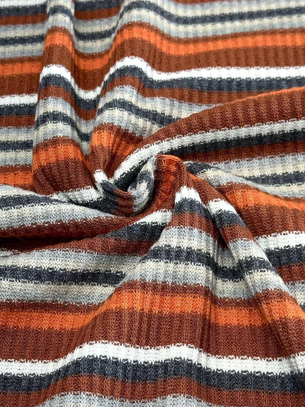 (SWEATER RIB) ORANGE, RUST, GRAY, AND OFF WHITE STRIPES