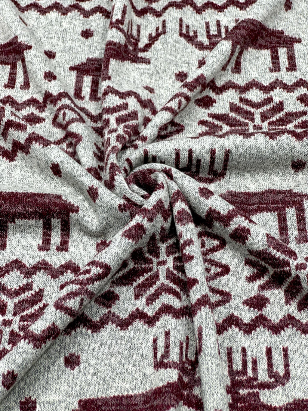 (HACCI SWEATER KNIT) WINE REINDEERS ON HEATHER GREY