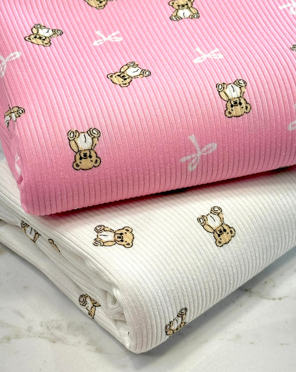 (2X2 BRUSHED RIB) TEDDY BEARS AND BOWS ON PINK