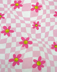 (DBP) PRETTY PINK, YELLOW HAPPY FACE FLOWERS ON LIGHT PINK CHECKERED WAVE