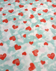 (THERMAL) RED HEARTS ON MINT AND OFF WHITE SPLASH