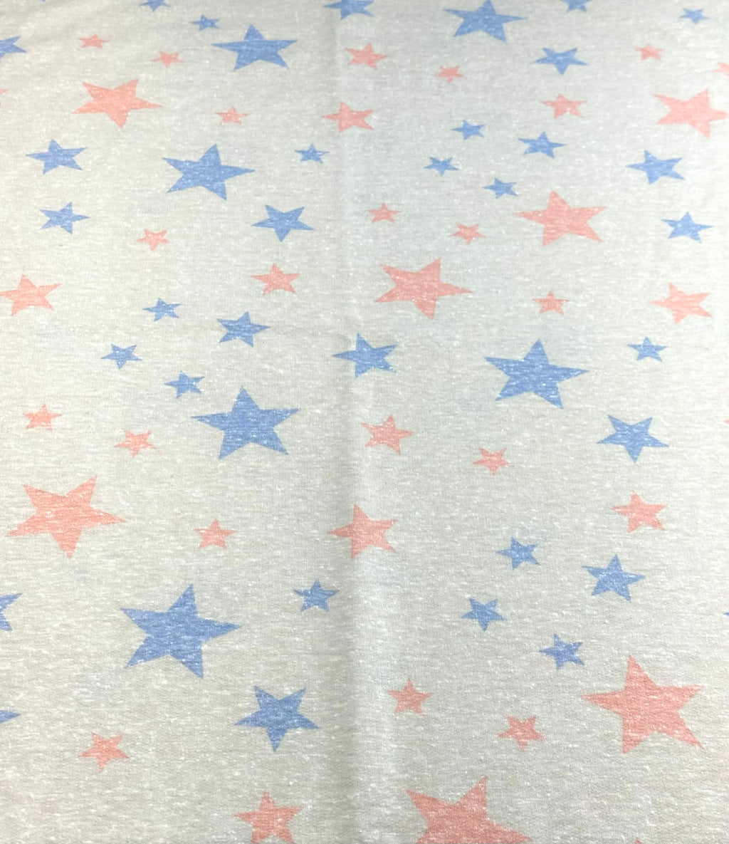 (FRENCH TERRY) BLUE AND PEACH STARS ON VINTAGE CREAM (2)