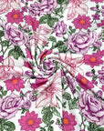 (4X2 RIB) MAGENTA AND PINK HATTIE FLOWERS ON OFF WHITE