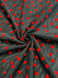 (MESH) TINY RED FLOCK HEARTS ON BLACK