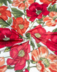 (ITY) RED AND ORANGE BIG FLOWERS ON OFF WHITE