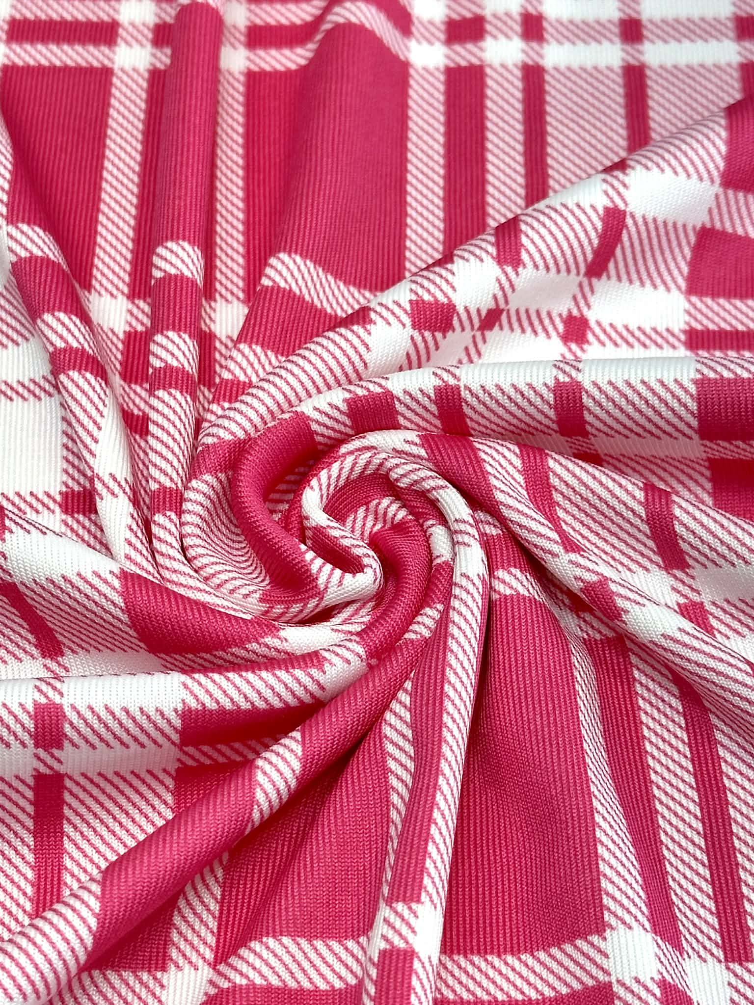 (DTY NON BRUSHED) HOT PINK AND OFF WHITE PLAID