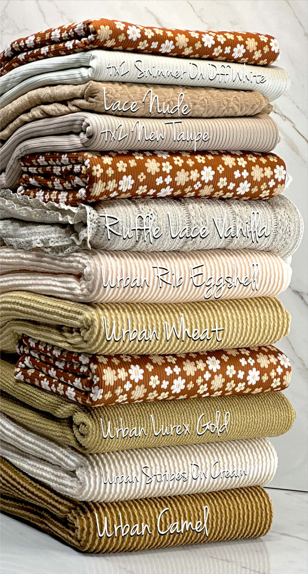(2X2 YUMMY RIB) CREAM AND OFF WHITE TINY FLOWERS ON BROWN