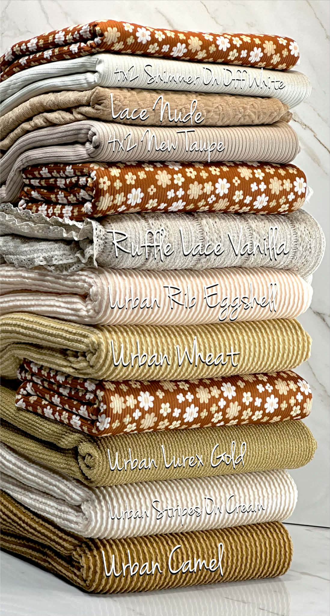 (2X2 YUMMY RIB) CREAM AND OFF WHITE TINY FLOWERS ON BROWN