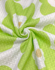 (WAFFLE) BIG LIME GREEN DAISIES ON OFF WHITE