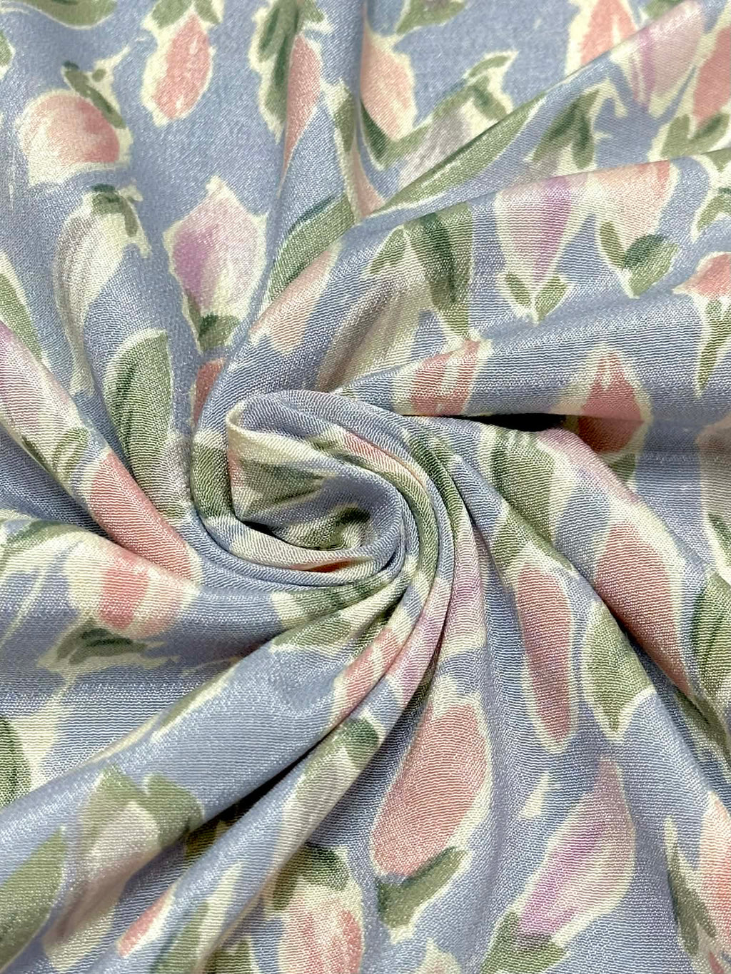 (WOVEN) PINK AND PURPLE TULIPS ON VINTAGE BLUE