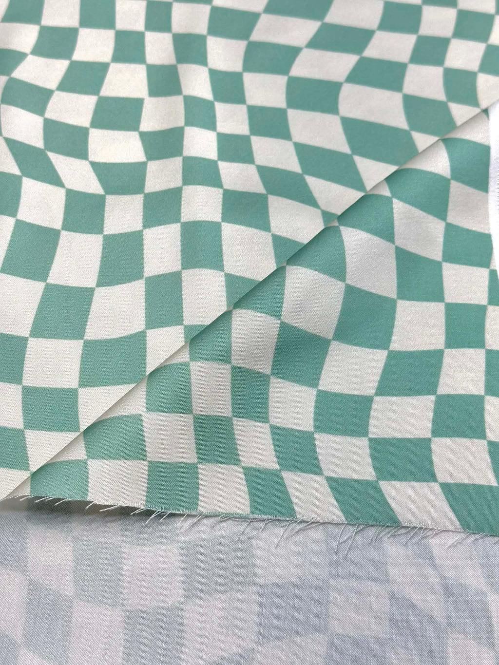 (SATIN) SAGE AND CREAM CHECKERED WAVE PATTERN