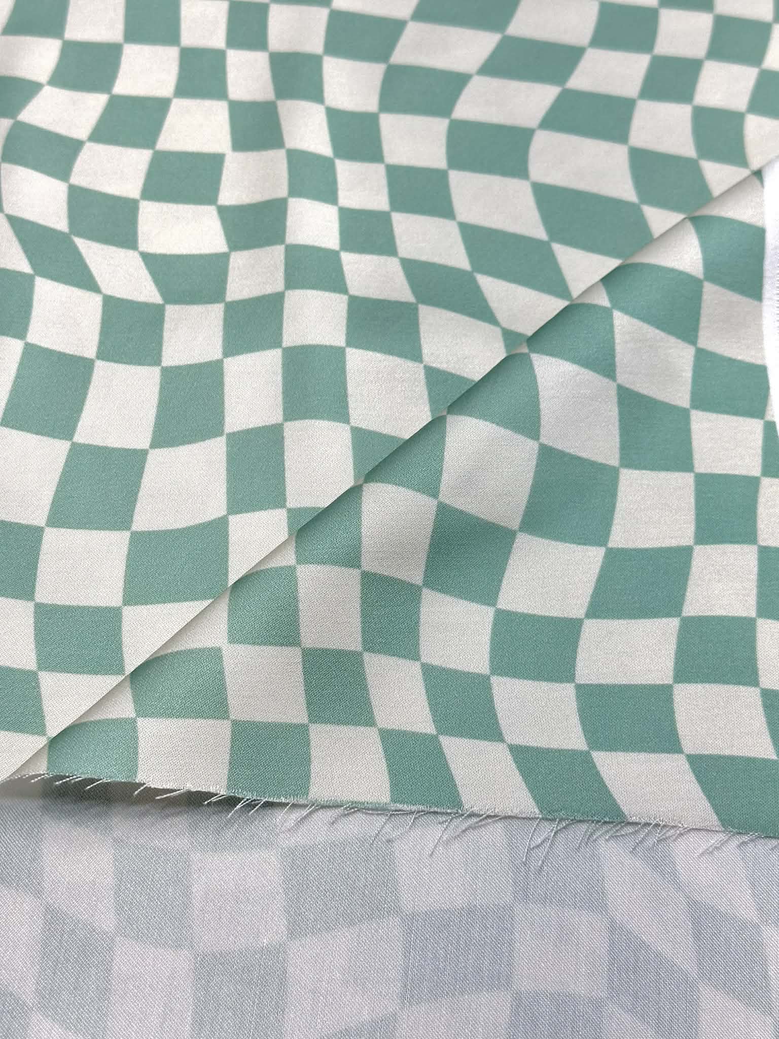 (SATIN) SAGE AND CREAM CHECKERED WAVE PATTERN