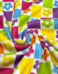 (4X2 YUMMY RIB) BRIGHT COLORFUL FLOWERS AND CHECKERED PATTERN