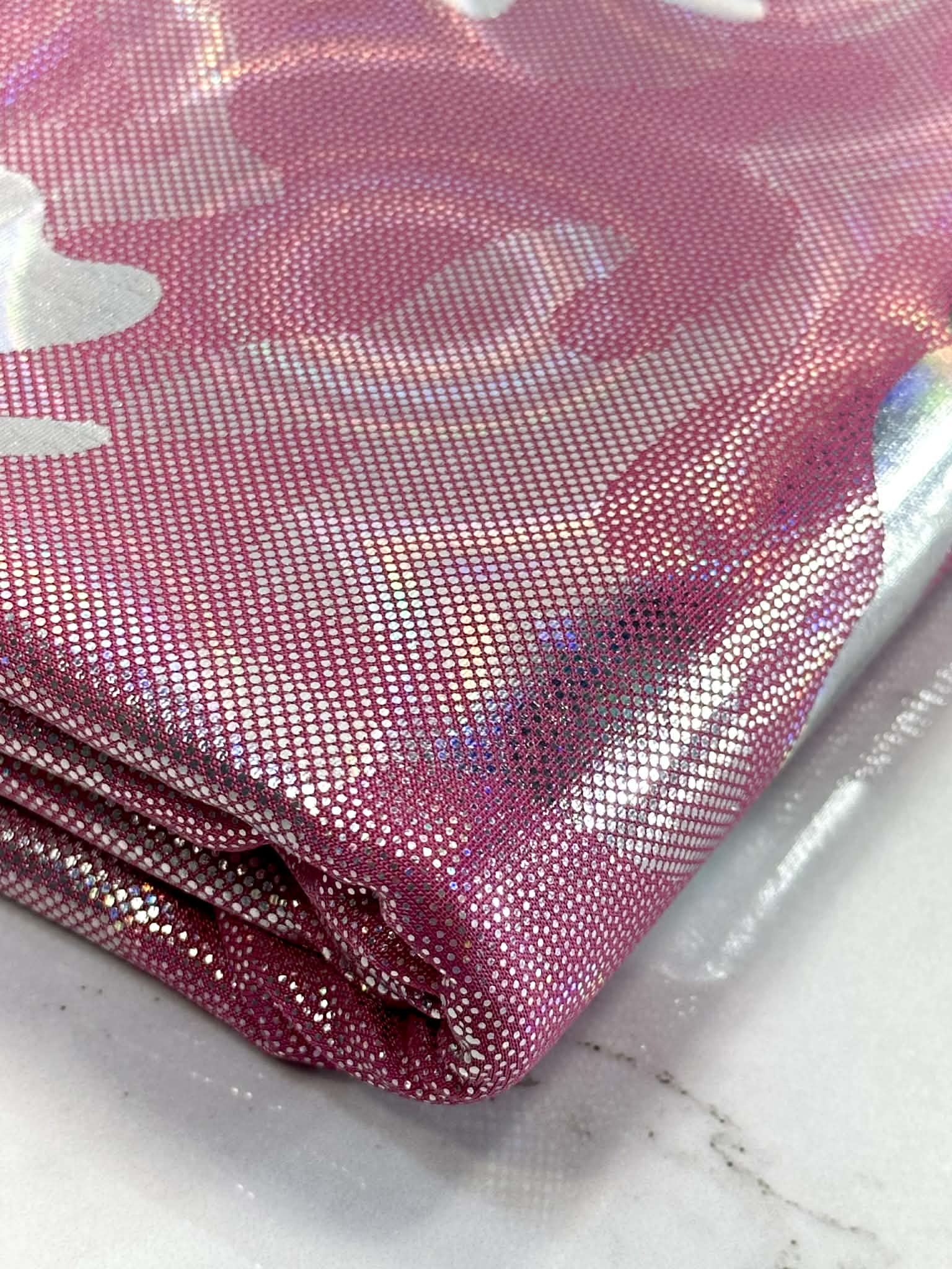 (SPANDEX) SILVER FOIL ON HOT PINK