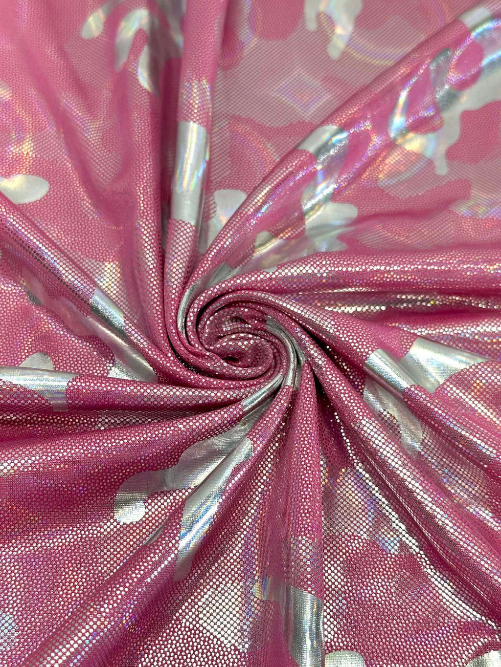 (SPANDEX) SILVER FOIL ON HOT PINK