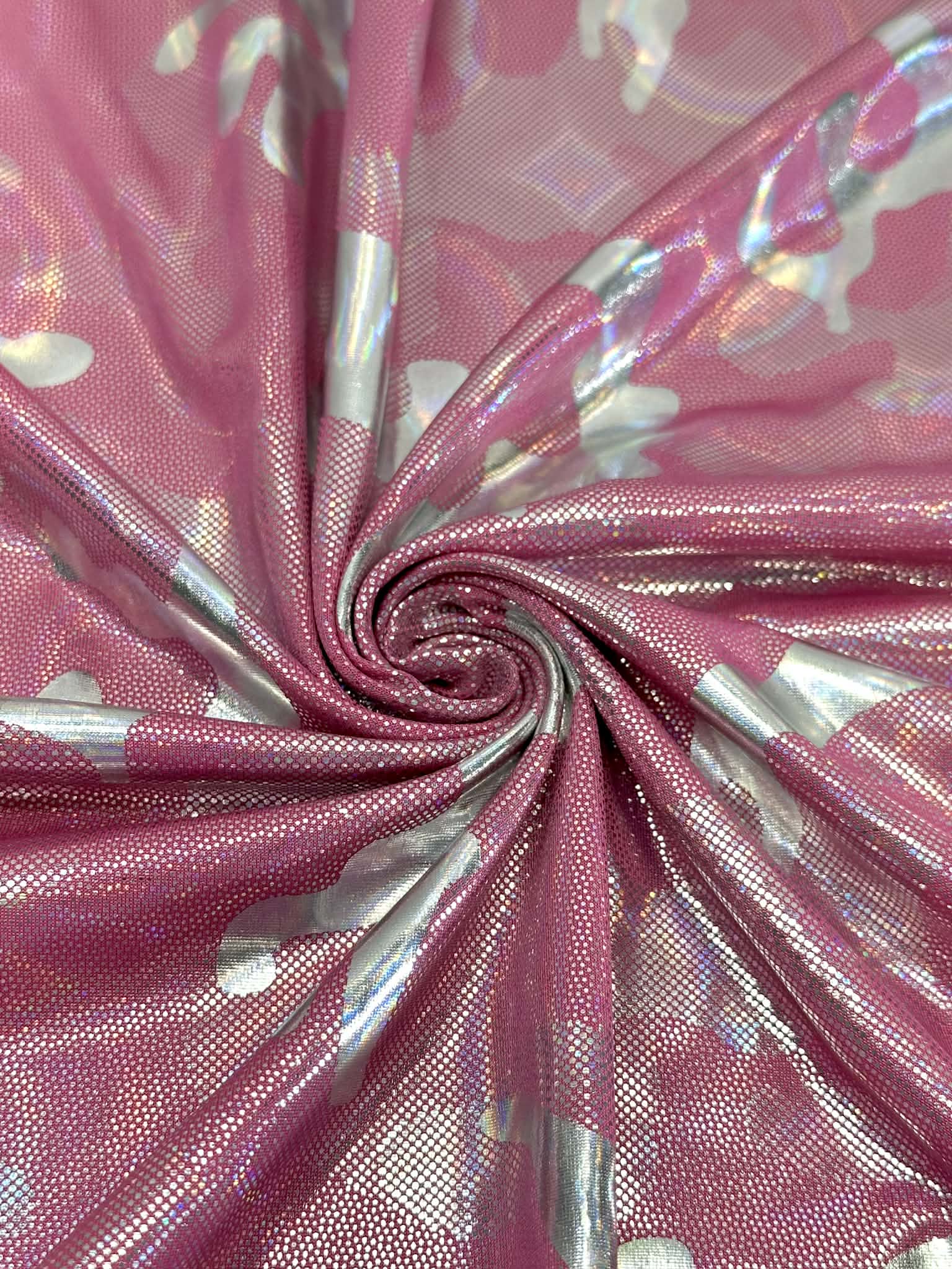 (SPANDEX) SILVER FOIL ON HOT PINK