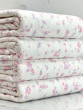 (4X2 YUMMY RIB) PINK AND BLUE TINY FLOWERS ON OFF WHITE