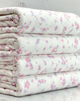 (4X2 YUMMY RIB) PINK AND BLUE TINY FLOWERS ON OFF WHITE