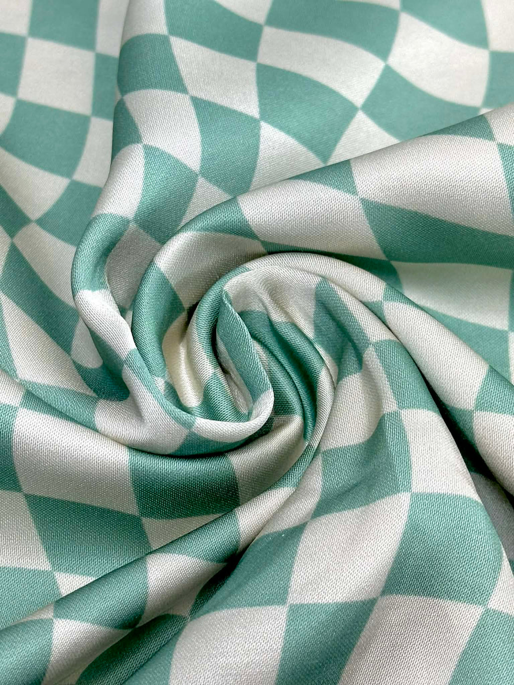 (SATIN) SAGE AND CREAM CHECKERED WAVE PATTERN
