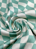 (SATIN) SAGE AND CREAM CHECKERED WAVE PATTERN