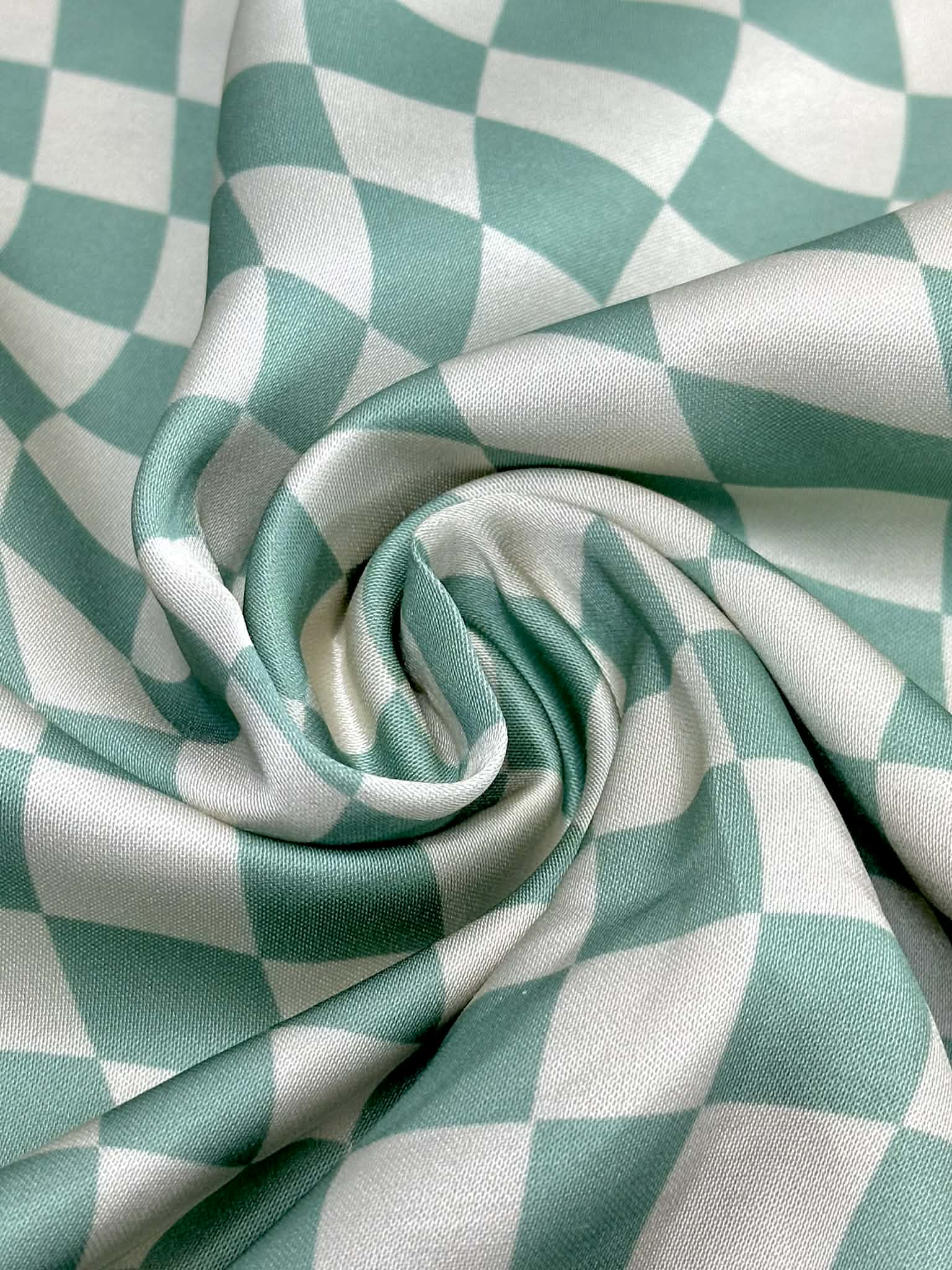 (SATIN) SAGE AND CREAM CHECKERED WAVE PATTERN