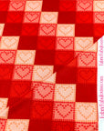 (4X2 YUMMY RIB) MEDIUM PINK AND RED HEARTS ON CHECKERED PATTERN