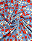 (2X2 YUMMY RIB) RED, DARK CORAL AND OFF WHITE TINY FLOWERS ON BLUE