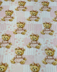 (4X2 YUMMY RIB) TEDDY BEARS, BABY PINK FLOWERS AND STRIPES PATTERN