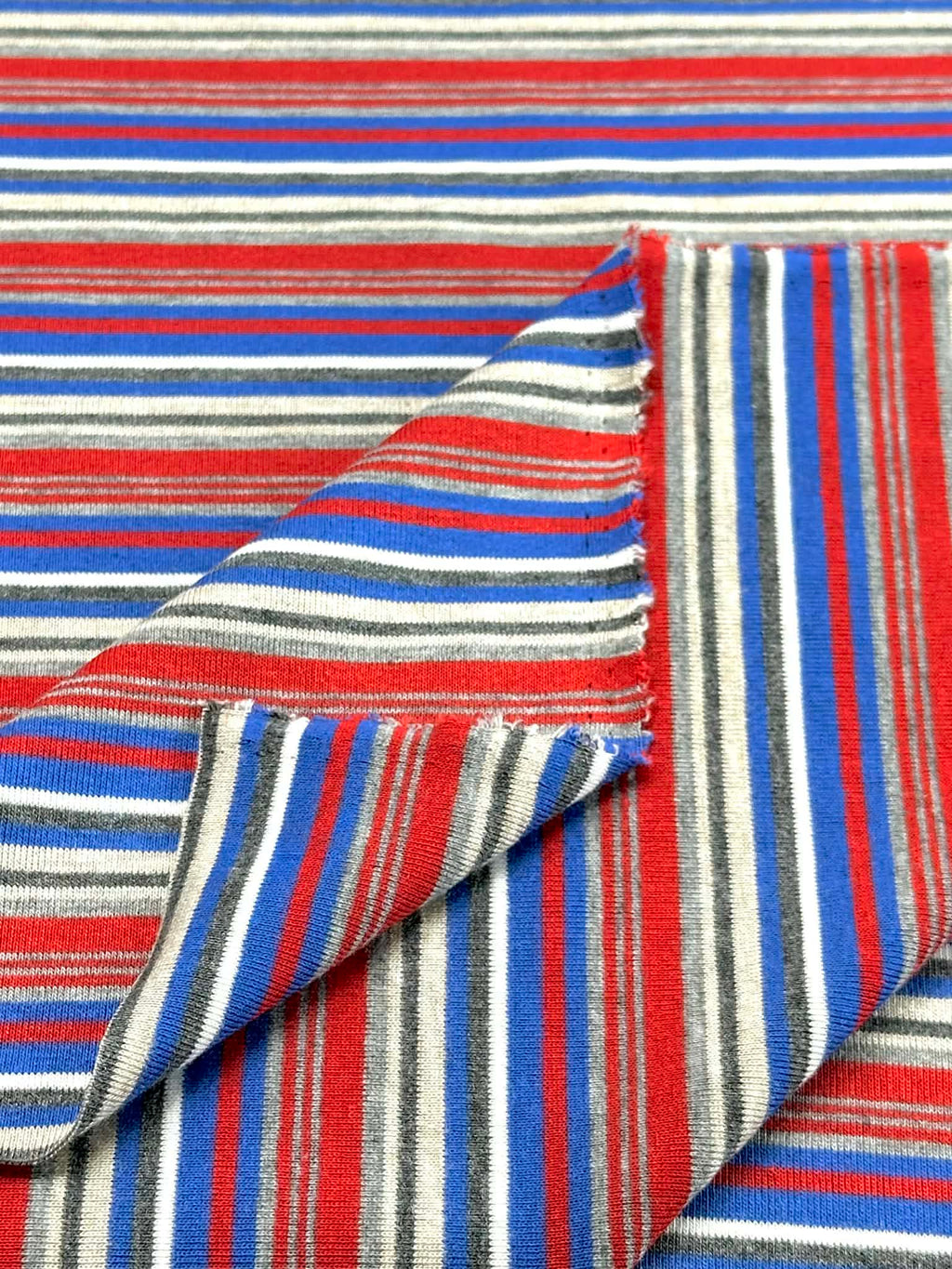 (BABY RIB) GRAY, BLUE, RED, AND OFF WHITE STRIPES (4)