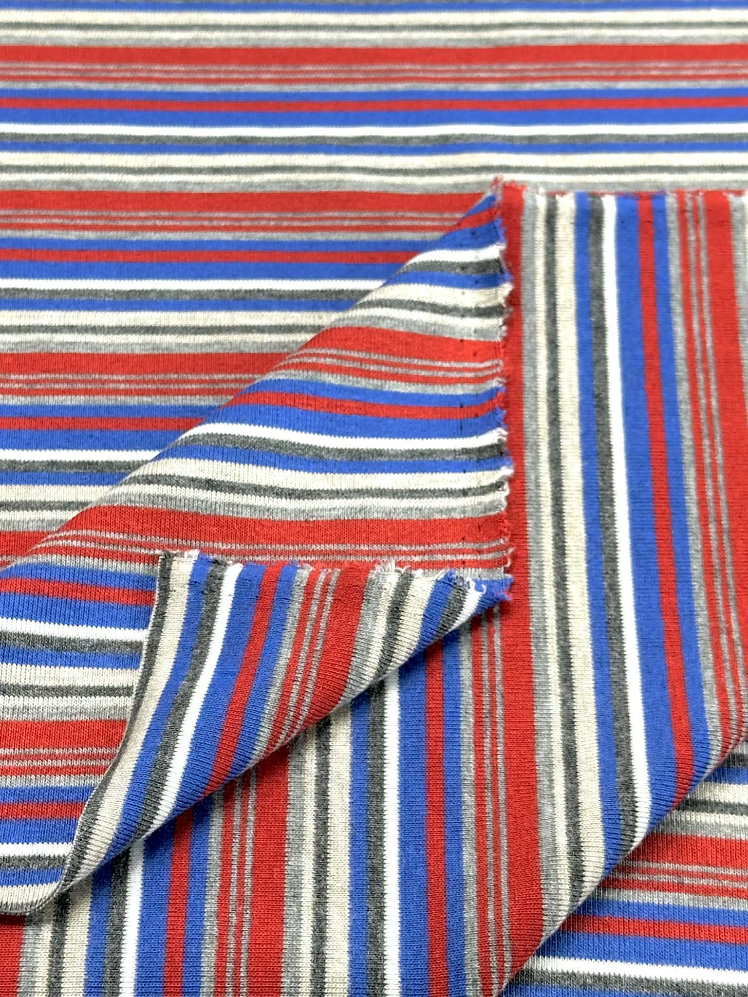 (BABY RIB) GRAY, BLUE, RED, AND OFF WHITE STRIPES (4)
